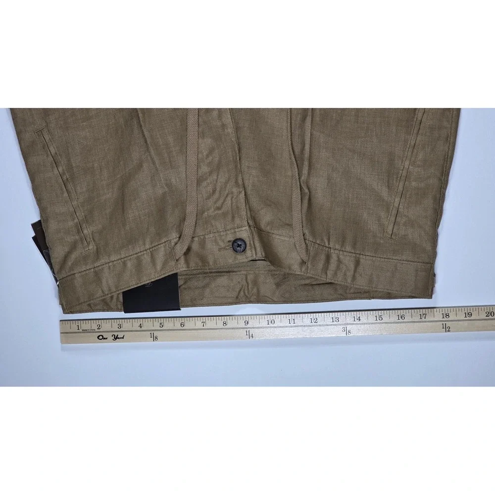Tasso Elba Island Mens 34x29 Linen Pants Safari Tan Drawstring Straight Leg NEW